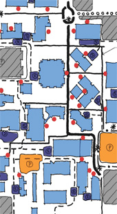 Diagram of entries and circulation for the Health Sciences District