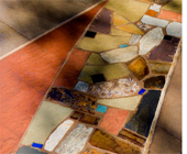 Pavement treatment includes colorful glass tiles