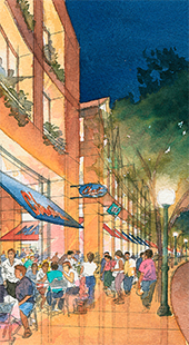 night scene in retail area