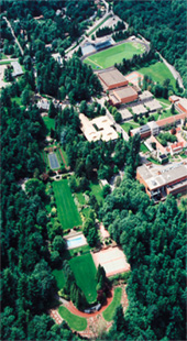 Aerial view of campus core in 1990