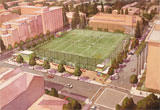 Aerial view of the parking structure and recreation fields